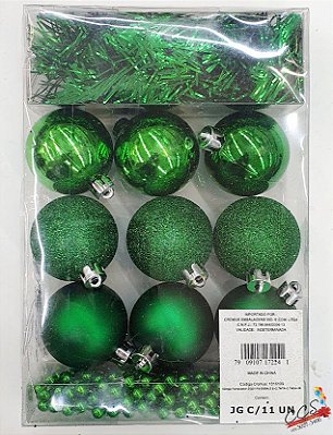 Kit Bolas Foscas, Glitter e Brilho, com Festão e Cordão 11 Peças - Bolas Natalinas - Ref 1316109