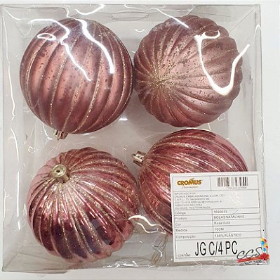 Bola com Listras Rose Gold 10cm Jogo com 4 bolas - Bolas Natalinas - Ref 1690633 Cromus Natal