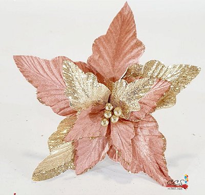 Flor de Natal Poisenttia Rose e Dourado - Flores Cabo Curto - Ref 1025987 Cromus Natal
