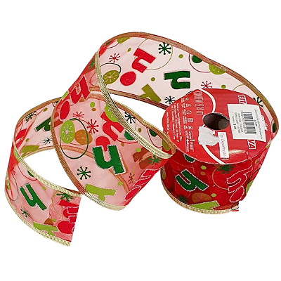 Fita de Natal Aramada Voil Vermelho Hohoho 6,3x9,14cm - Fitas Natalinas - Ref 1317499 Cromus Natal