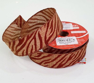 Fita de Natal Aramada Marrom Zebra de Glitter 3,8x9,14cm - Fitas Natalinas - Ref 1413996 Cromus Natal