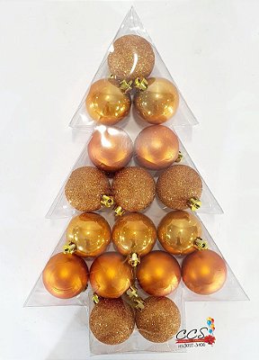 Bolas de Natal Glitter, Fosca e Brilho Cobre 5cm Jogo com 17 Unidades - Bolas Natalinas - Ref 1316103 Cromus Natal