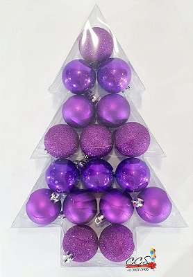Bola de Natal Fosca, Glitter e Brilho Roxo 5cm com 17 Unidades - Bolas Natalinas - Ref 1316102 Cromus Natal