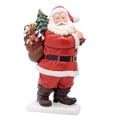 Papai Noel de Resina em Pé com Saco de Presente Nas Costas - Colecionáveis de Resina - Ref 1018087 Cromus Natal