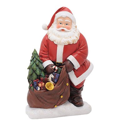 Papai Noel de Resina com Saco de Presentes no Chão - Colecionáveis de Resina - Ref 1018090 Cromus Natal