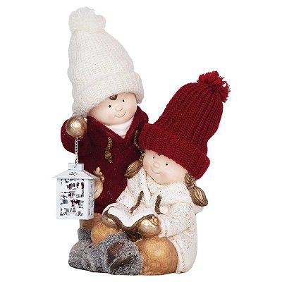 Enfeite Decorativo de Resina Casal Lendo com Lampião na Mão - Colecionáveis de Resina - Ref 1017749 Cromus Natal