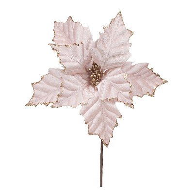 Flor de Natal Poisenttia Rosa Bebe com Borda de Glitter Dourado - Flores Cabo Curto - Ref 1025988 Cromus Natal