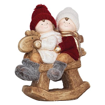 Enfeite de Resina Casal no Cavalinho de Balanço - Decoração de Natal - Ref 1017745 Cromus Natal