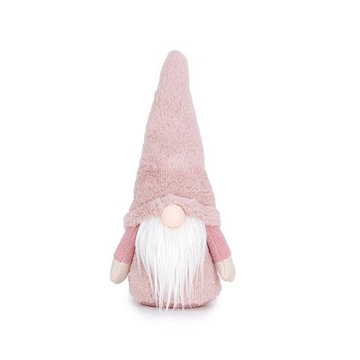 Boneco Kringle Gnomo Noel Russo Sentado Rosa e Branco 35cm - Ref 1027161 Cromus Natal
