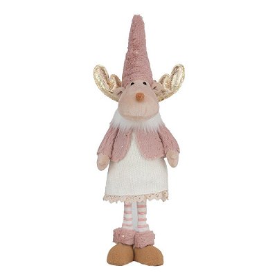 Rena Decorativa em Pé com Vestido Rosa Cinza e Branco 47cm - Ref 1027142 Cromus Natal