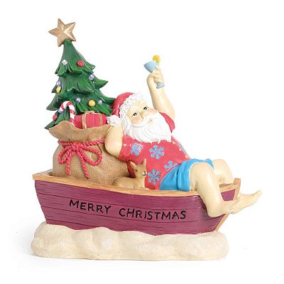 Enfeite de Resina Papai Noel no Barco com Pinheiro - Colecionáveis de Resina - Ref 1209360 Cromus Natal