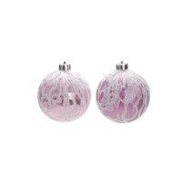Bolas de Natal Rosa Claro com Renda Branca 8cm - Jogo com 6 unidades - Ref 1517879 Cromus Natal