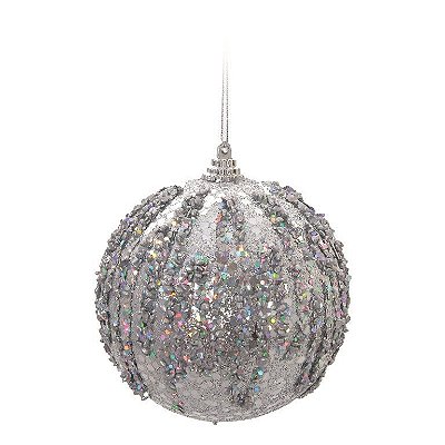 Bola de Natal Prata com Glitter e Pedras 10cm Jogo com 6 Unidades - Bolas Natalinas - Ref 1611837 Cromus Natal