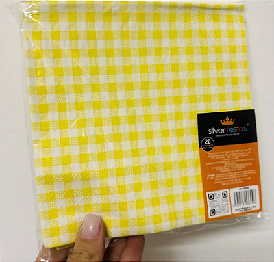 Guardanapo de Papel 32x32cm Xadrez Amarelo com 20Un - Silver Plastic