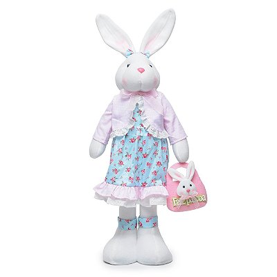 Coelha Decorativa em Pé de Vestido Florido Segurando Bolsa 70cm - Coleção Acqua - Ref 1013307 Páscoa Cromus