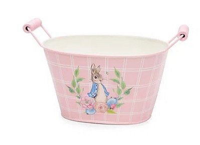Cachepot Metal com Alça de Madeira Coelho Rosa e Branco - Coleção Gourmand - Ref 1014685 Páscoa Cromus