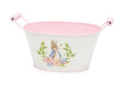 Cachepot Metal com Alça de Madeira Coelho Branco e Rosa - Coleção Gourmand - Ref 1014688 Páscoa Cromus