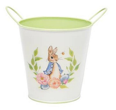 Cachepot de Metal Com Alça Coelho Branco e Verde - Coleção Gourmand - Ref 1014687 Páscoa Cromus