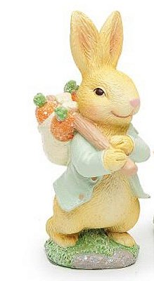 Coelho de Resina com Cesta de Cenouras nas Costas G - Coleção Ternura - Ref 1014698 Páscoa Cromus