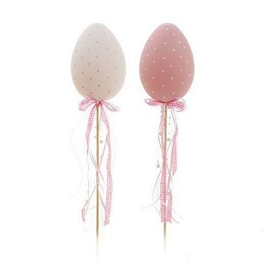 Ovo Chapado No Palito Poá Rosa Claro e Branco Tam G - Coleção Mel - Ref 1320198 Páscoa Cromus