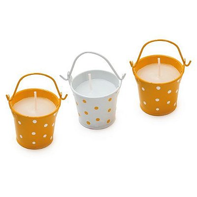 Vela no Baldinho de Alumínio 5x4x4cm Jogo com 3 Unidades Laranja - Ref 1320205 Páscoa Cromus