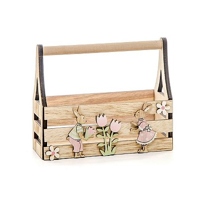 Caixote Coelhos em Madeira Tam P - Coleção Churros - Ref 1822972 Páscoa Cromus