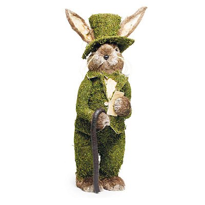 Coelho Crespinho de Palha com Roupa de Musgo Verde Escuro 95cm - Coleção MS&MRS Rabbit - Ref 1827304