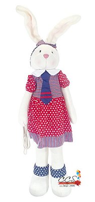 Coelha em Pé Grande com Boia e Vestido Azul e Vermelho 102cm - Coleção Navy - Ref 1522027 Páscoa Cromus