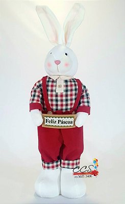 Coelho em Pé com Suspensório Vermelho e Verde 70cm - Coleção Geleia de Morango - Ref 1822070 Páscoa Cromus