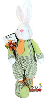 Coelho em Pé Segurando Placa Feliz Páscoa 40cm - Coleção Caramel - Ref 1013325 Páscoa Cromus