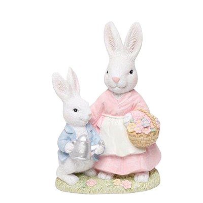 Casal de Coelhos Mãe e Filho P 15x10x15cm - Coleção Cute Family - Ref 1827426 Páscoa Cromus