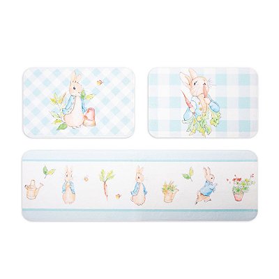 Kit Tapetes Para Cozinha Peter Rabbit Azul e Branco Jogo com 3 Unidades - Decoração de Páscoa - Ref 1025094 Páscoa Cromus