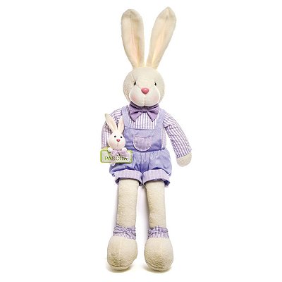 Coelho Sentado Macacão Lilas e Branco Segurando Placa Feliz Páscoa 40cm - Coleção Sweet Lilac - Ref 1822453 Páscoa Cromus