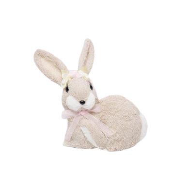 Coelho Decorativo Deitado de Palha Italiana com Flores na Cabeça - Coleção Carinhoso - Ref 1825078 Páscoa Cromus