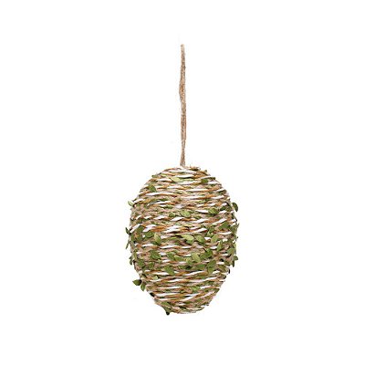 Ovo Decorativo com Folhas Para Pendurar Marfim e Verde 17x12cm - Coleção Rustic - Ref 1826542 Páscoa Cromus