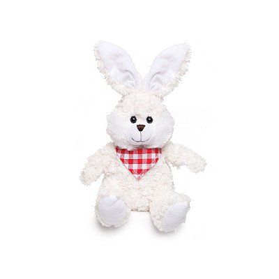 Coelho de Pelúcia Branco com Lenço Xadrez Vermelho e Branco no Pescoço 25cm - Coleção Kids - Ref 1827075 Páscoa Cromus