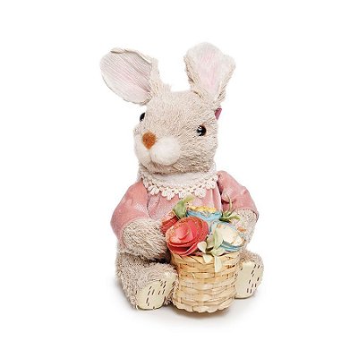 Coelha de Palha Italiana Sentada com Cesta de Flores - Coleção Pistache - Ref 1827149 Páscoa Cromus