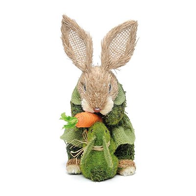 Coelha de Palha com Roupa de Musgo Abraçando Coelhinho 24cm - Coleção Ms&msr Rabbit - Ref 1011242 Páscoa Cromus