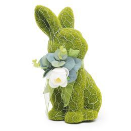 Coelho de Grama e Tela Sentado com Flores e Laço no Pescoço 26cm - Coleção Mesh - Ref 1012803 Páscoa Cromus