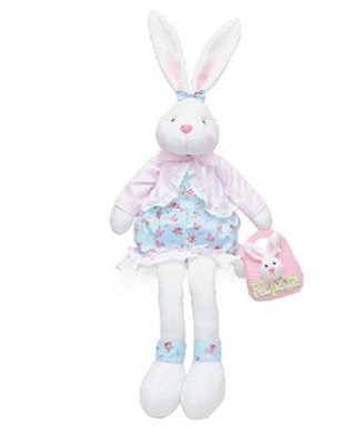 Coelha Decorativa Sentada com Perna Comprida e Vestido Florido Segurando Bolsa - Coleção Acqua - Ref 1013315 Páscoa Cromus