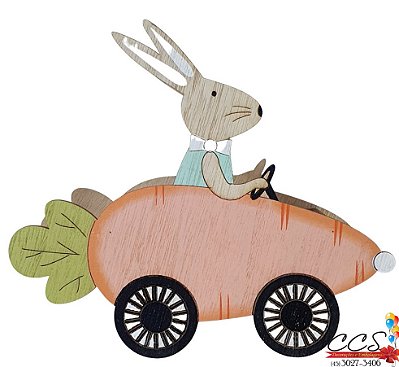 Cachepot De Madeira Coelho Carro Cenoura 19x22cm - 1013670 Páscoa Cromus
