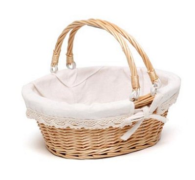 Cesta de Vime com Alça Dobrável e Acabamento em Tecido com Renda 30cm - Cestaria Home - Ref 1826082 Cromus