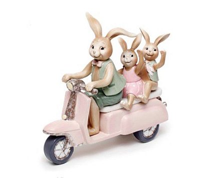 Coelho Decorativo de Resina na Moto com Dois Filhotes - Coleção Fancy - Ref 1827131 Páscoa Cromus
