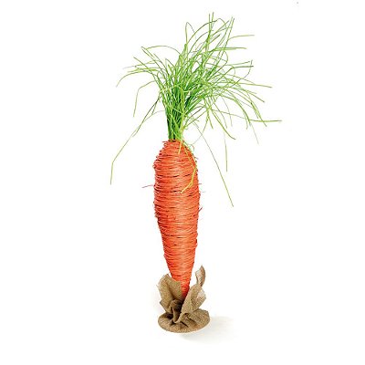 Cenoura Decorativa de Rattan Laranja e Verde com Base de Juta G 58cm - Decoração de Páscoa - Ref 1820914 Páscoa Cromus