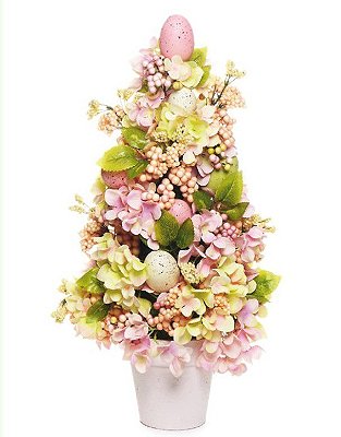 Topiaria Rustica Cone Flores e Ovos 48cm - Arranjos de Páscoa - Coleção Fondant - Ref 1720517 Páscoa Cromus