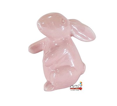 Coelho de Cerâmica Rosa Perolado 7.5x7x5cm - Coleção Perola - Ref 1827413 Páscoa Cromus