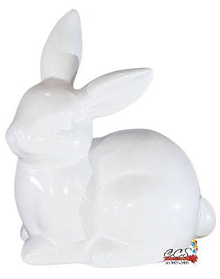 Coelho Decorativo de Cerâmica Branco Sentado 10.5cm - Coleção Matte - Ref 1014655 Páscoa Cromus