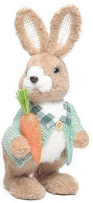 Coelho Peludinho Em Pé Segurando Cenoura Com Paletó de Juta 26cm - Coleção Happy Sunday - Ref 1011304 Páscoa Cromus