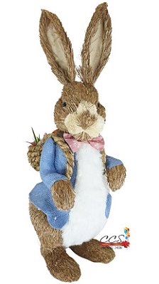 Coelho Decorativo de Palha Com Cesta de Cenoura nas Costas 61cm - Coleção Farmer - Ref 1012784 Páscoa Cromus