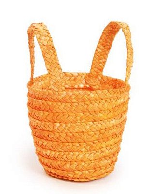 Cesta de Palha com Alça Laranja 14x9x9cm - Coleção Cestas e Potes - Ref 1820072 Cromus
